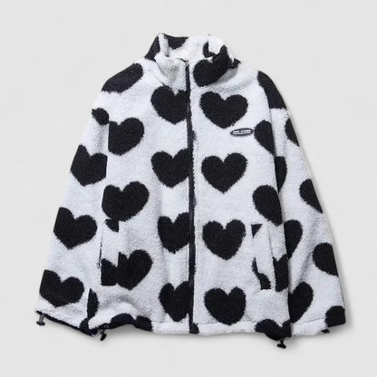 Effortless Abstract Jacket for Women with High Neck Long Sleeve Pockets Casual Style