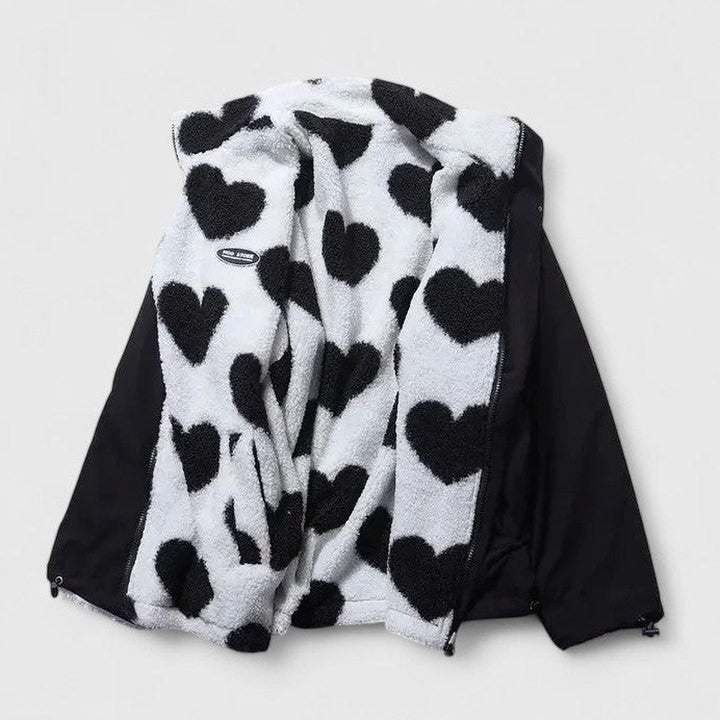 Effortless Abstract Jacket for Women with High Neck Long Sleeve Pockets Casual Style