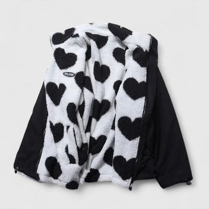 Effortless Abstract Jacket for Women with High Neck Long Sleeve Pockets Casual Style