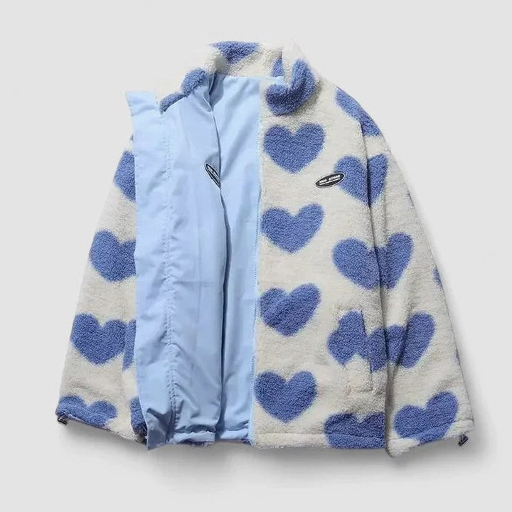 Effortless Abstract Jacket for Women with High Neck Long Sleeve Pockets Casual Style