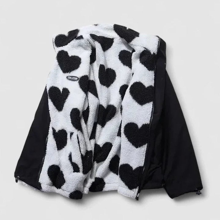 Effortless Abstract Jacket for Women with High Neck Long Sleeve Pockets Casual Style