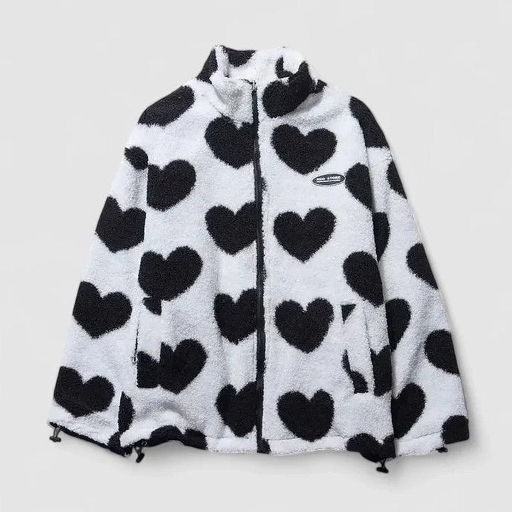 Effortless Abstract Jacket for Women with High Neck Long Sleeve Pockets Casual Style