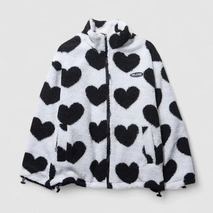 Effortless Abstract Jacket for Women with High Neck Long Sleeve Pockets Casual Style
