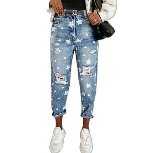 Effortless Abstract Jeans for Women with Belted Straight Leg Casual Style