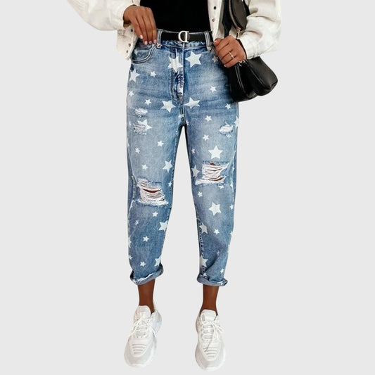 Effortless Abstract Jeans for Women with Belted Straight Leg Casual Style