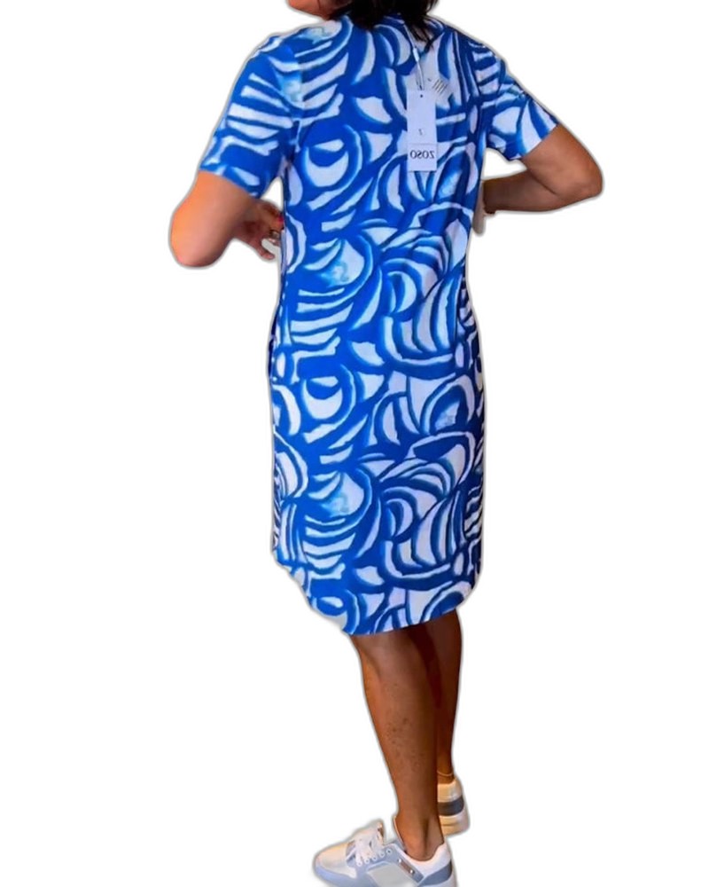 Effortless Abstract Mini Dress for Women with Crew Neck Short Sleeve Bodycon Pockets Casual Style