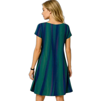 Effortless Abstract Mini Dress for Women with Crew Neck Short Sleeve Flowing Casual Style