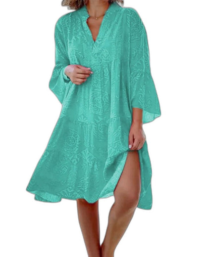 Effortless Abstract Mini Dress for Women with V Neck Elbow Sleeve A Line Flowing Casual Style