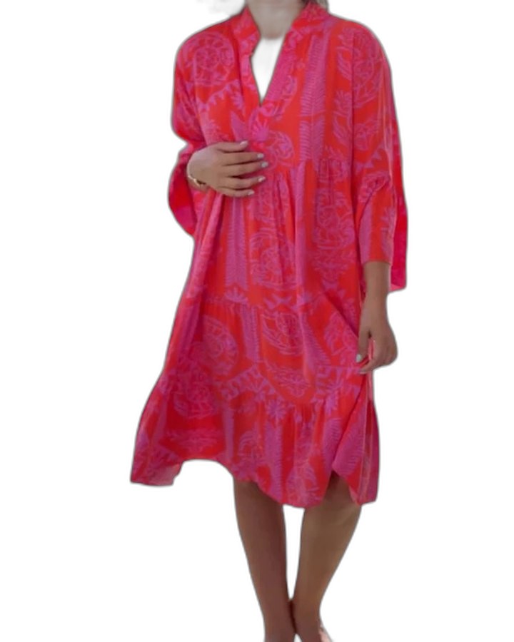 Effortless Abstract Mini Dress for Women with V Neck Elbow Sleeve A Line Flowing Casual Style