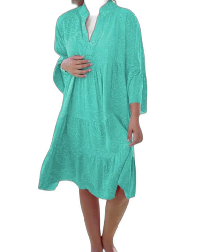 Effortless Abstract Mini Dress for Women with V Neck Elbow Sleeve A Line Flowing Casual Style