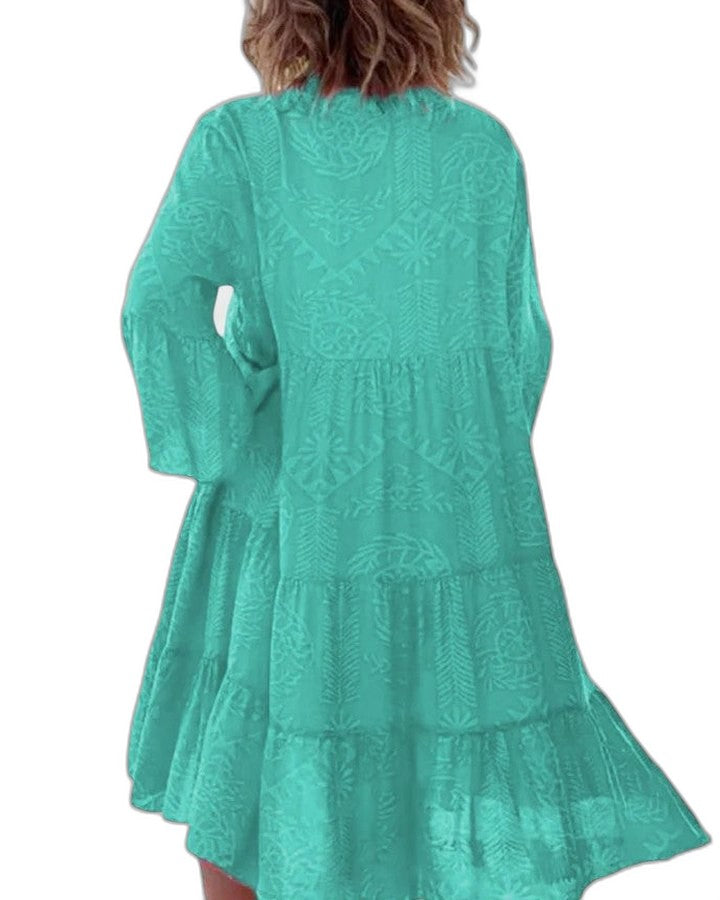 Effortless Abstract Mini Dress for Women with V Neck Elbow Sleeve A Line Flowing Casual Style