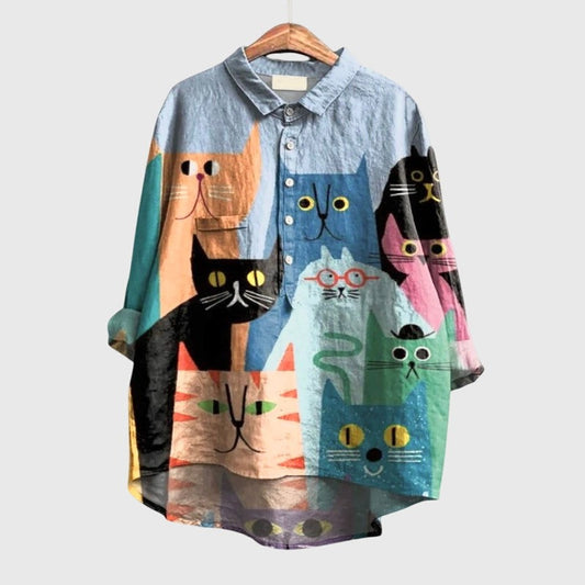 Effortless Abstract Shirt for Women with Collared Long Sleeve Button Front Casual Style