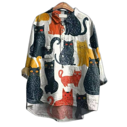 Effortless Abstract Shirt for Women with Collared Long Sleeve Button Front Casual Style