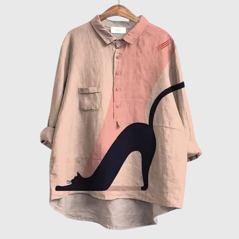 Effortless Abstract Shirt for Women with Collared Long Sleeve Button Front Casual Style