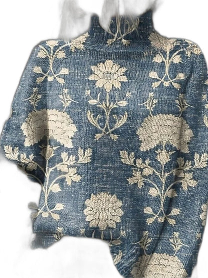 Effortless Abstract Sweater for Women with High Neck Long Sleeve Casual Style