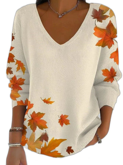Effortless Abstract Sweater for Women with V Neck Long Sleeve Casual Style