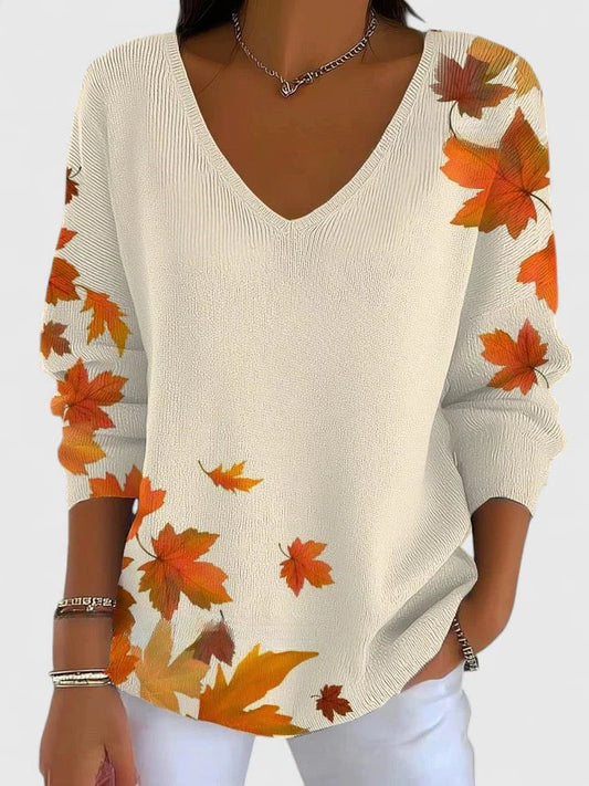 Effortless Abstract Sweater for Women with V Neck Long Sleeve Casual Style