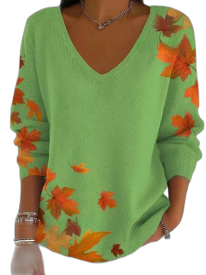 Effortless Abstract Sweater for Women with V Neck Long Sleeve Casual Style