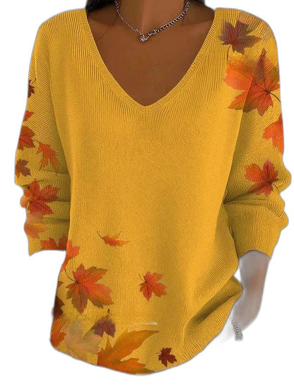 Effortless Abstract Sweater for Women with V Neck Long Sleeve Casual Style