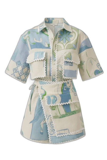 Effortless Abstract Two Piece Set for Women with Button Front Casual Style