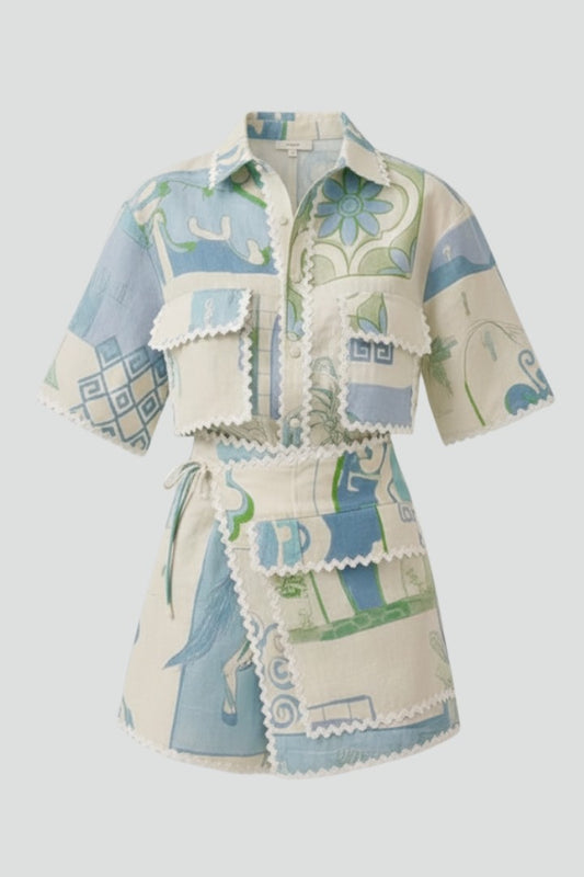Effortless Abstract Two Piece Set for Women with Button Front Casual Style