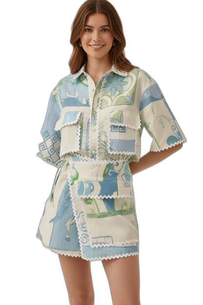 Effortless Abstract Two Piece Set for Women with Button Front Casual Style