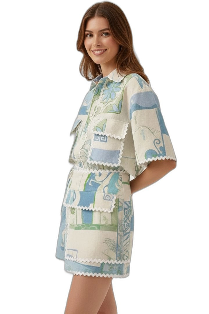 Effortless Abstract Two Piece Set for Women with Button Front Casual Style