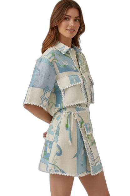 Effortless Abstract Two Piece Set for Women with Button Front Casual Style