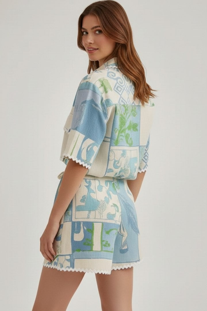 Effortless Abstract Two Piece Set for Women with Button Front Casual Style