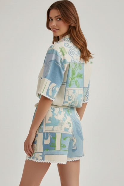 Effortless Abstract Two Piece Set for Women with Button Front Casual Style