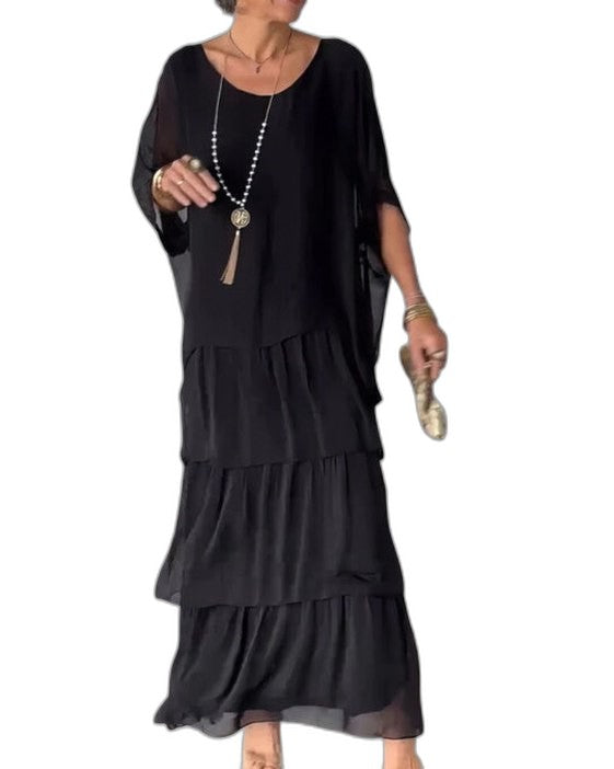 Effortless Abstract Two Piece Set for Women with Tiered Ruffle Flowing Casual Style