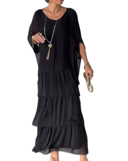 Effortless Abstract Two Piece Set for Women with Tiered Ruffle Flowing Casual Style