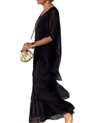 Effortless Abstract Two Piece Set for Women with Tiered Ruffle Flowing Casual Style