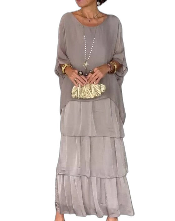 Effortless Abstract Two Piece Set for Women with Tiered Ruffle Flowing Casual Style