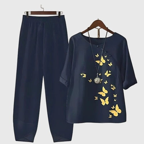 Effortless Abstract Two Piece Set for Women with Wide Leg Casual Style