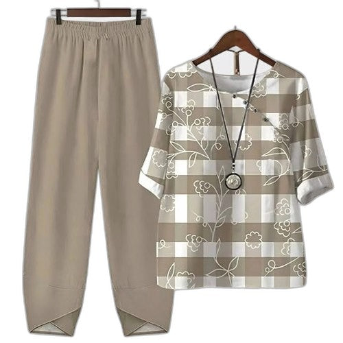 Effortless Abstract Two Piece Set for Women with Wide Leg Casual Style
