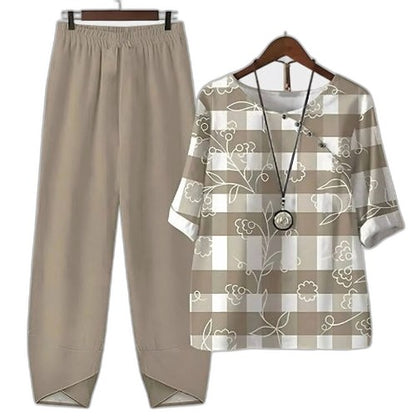 Effortless Abstract Two Piece Set for Women with Wide Leg Casual Style