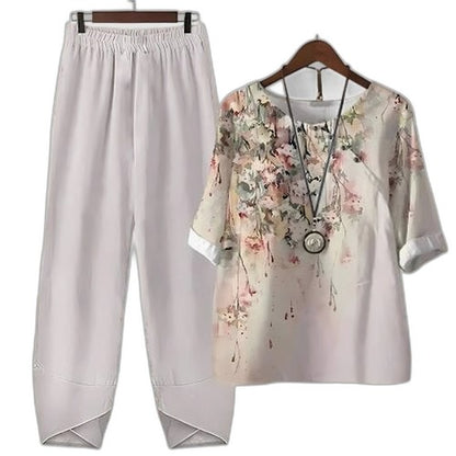Effortless Abstract Two Piece Set for Women with Wide Leg Casual Style
