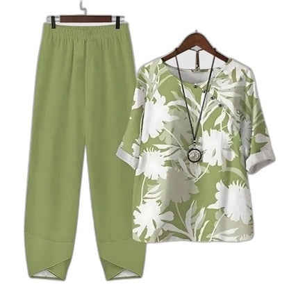 Effortless Abstract Two Piece Set for Women with Wide Leg Casual Style