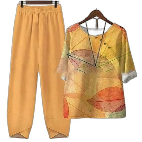 Effortless Abstract Two Piece Set for Women with Wide Leg Casual Style