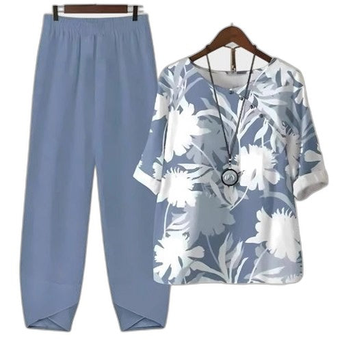 Effortless Abstract Two Piece Set for Women with Wide Leg Casual Style