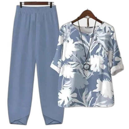 Effortless Abstract Two Piece Set for Women with Wide Leg Casual Style