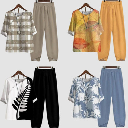 Effortless Abstract Two Piece Set for Women with Wide Leg Casual Style