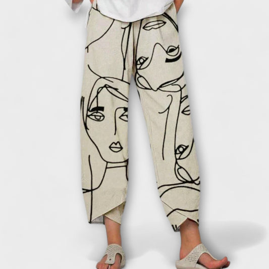 Effortless Abstract Wide Leg Pants for Women with High Waisted Drawstring Casual Style