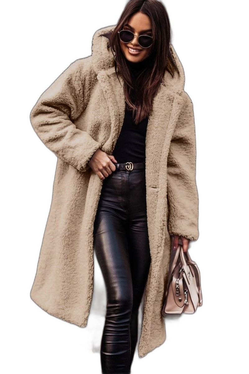 Effortless Beige Coat for Women with Collared Long Sleeve Belted Casual Style