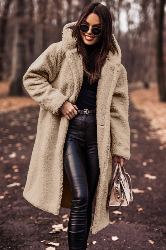 Effortless Beige Coat for Women with Collared Long Sleeve Belted Casual Style
