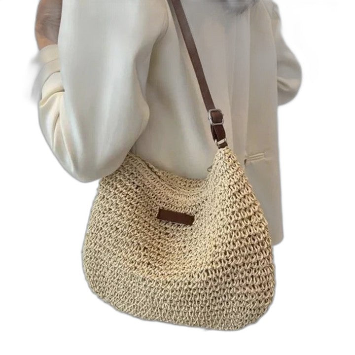 Effortless Beige Crochet Crossbody Bag for Women with Shoulder Casual Style