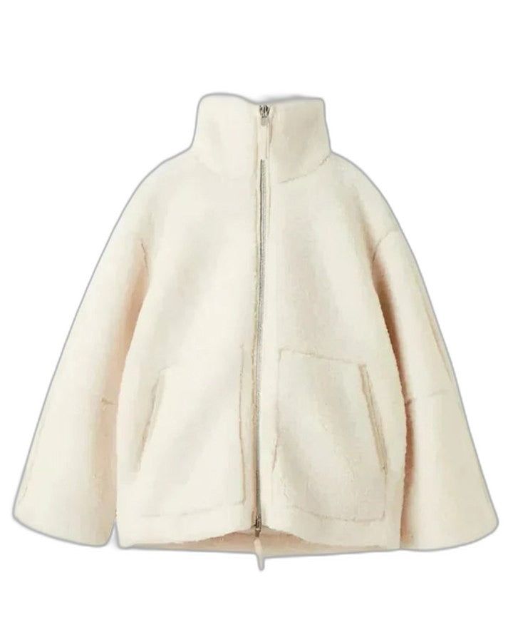 Effortless Beige Jacket for Women with High Neck Long Sleeve Oversized Pockets Casual Style