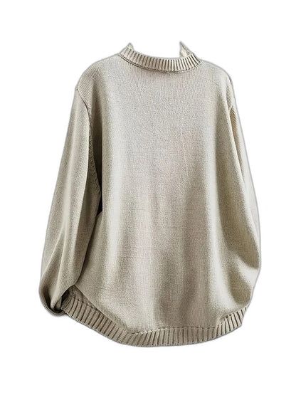 Effortless Beige Knit Cardigan Sweater for Women with Crew Neck Long Sleeve Button Front Casual Style