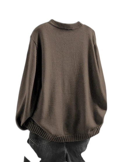 Effortless Beige Knit Cardigan Sweater for Women with Crew Neck Long Sleeve Button Front Casual Style